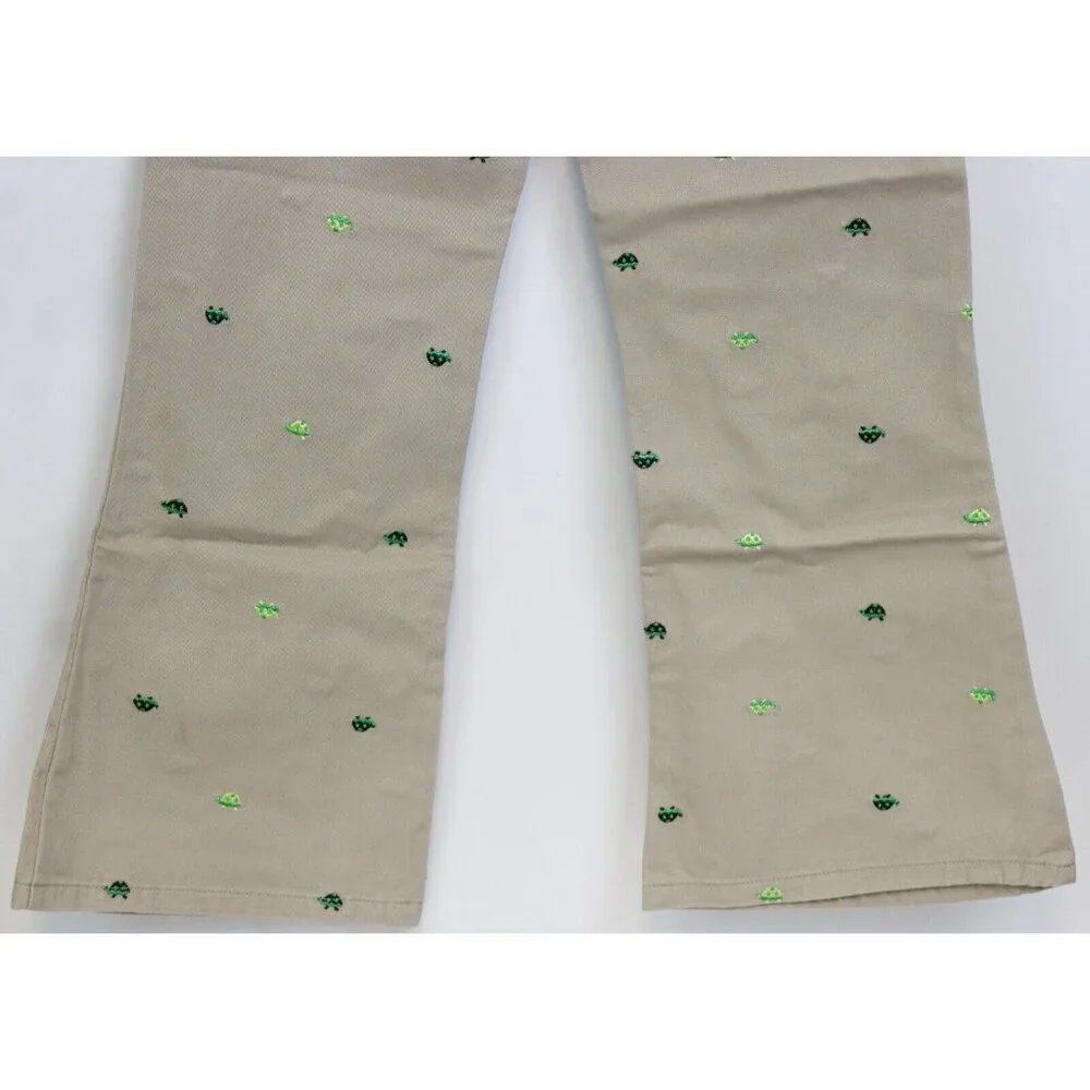 NEW 2006/05 Gymboree Prep Club Khaki Pants sz 7 Spring Turtle Ruffle Belt Embroi